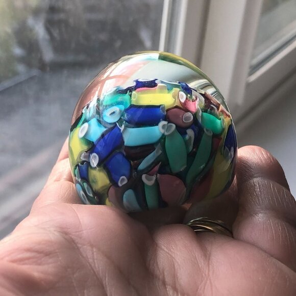 Vintage Murano Glass Confetti Paperweight Fratelli Taso Millefiori Small Multi C - Picture 8 of 10